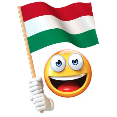 Macar bayrak, 3d render Macaristan bayrağı sallayarak ifade tutan Emoji