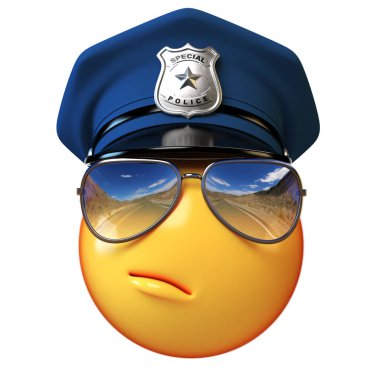 Polis emoji beyaz zemin üzerine, polis ifade 3d render izole