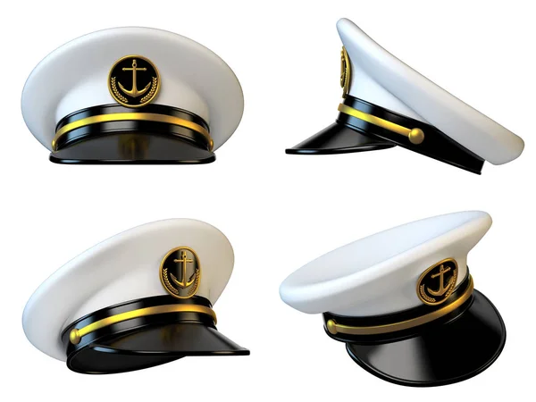 海軍キャップ 船舶職員 提督は 船乗り 海軍キャプテン帽子さまざまなビュー レンダリング — ストック写真