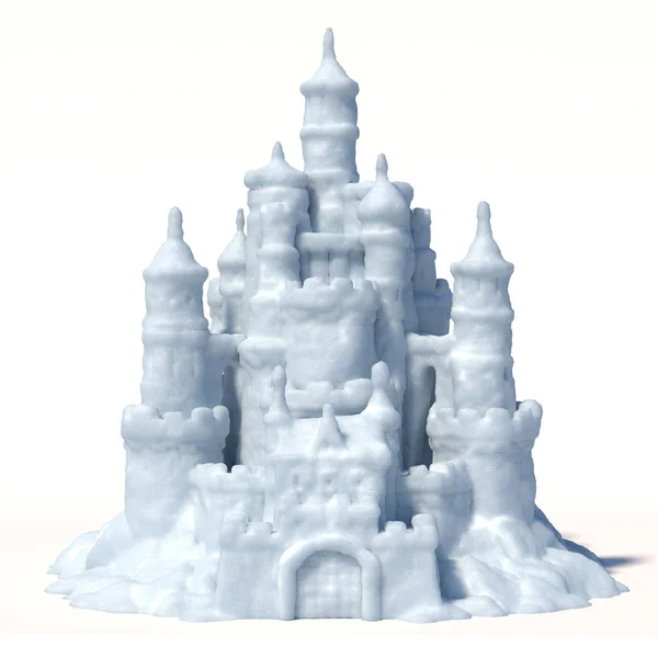 雪城堡被隔绝在白色背景3D — 图库照片