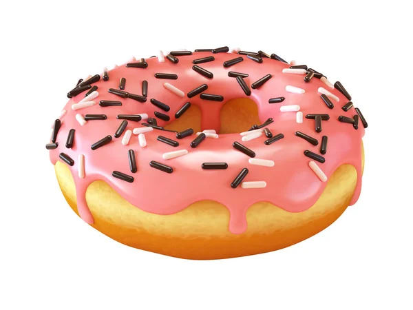 Glasierter Donut Oder Donut Mit Streusel Rendering — Stockfoto