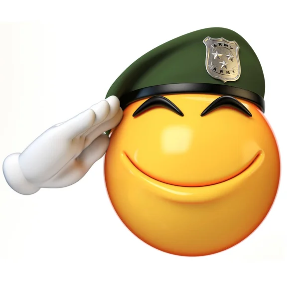 Emoji Армії Solider Ізольовані Білому Тлі Військові Смайлика Носіння Берет — стокове фото