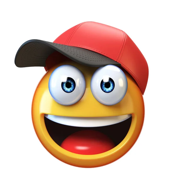 Lachende Emoji Dragen Baseballpet Geïsoleerd Een Witte Achtergrond Emoticon Met — Stockfoto