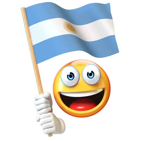 Emoji Holding Argentinian Flag Emoticon Waving National Flag Argentina Rendering — Stock Photo, Image
