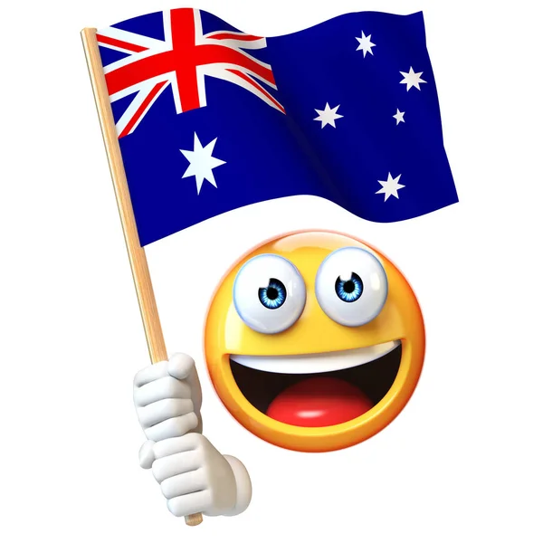 Emoji Holding Australian Flag Emoticon Waving National Flag Australia Rendering — Stock Photo, Image