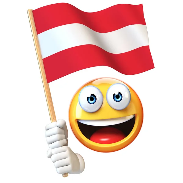 Emoji holding Austrian flag, emoticon waving national flag of Austria 3d rendering