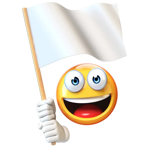 Emoji Holding Witte Vlag Emoticon Zwaaien Blanco Vlag Met Kopie — Stockfoto