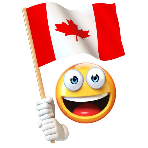 Emoji Holding Canadian Flag Emoticon Waving National Flag Canada Rendering — Stock Photo, Image