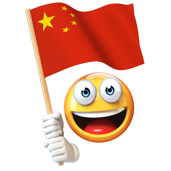 Emoji Tenant Drapeau Chinois Émoticône Agitant Drapeau National Chine Rendu — Photo