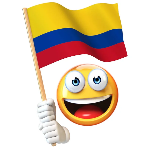 Emoji Holding Colombian Flag Emoticon Waving National Flag Colombia Rendering — Stock Photo, Image