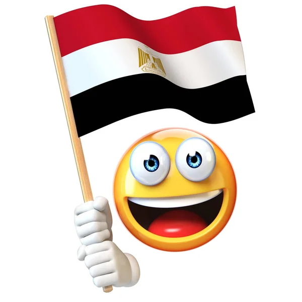 Emoji holding Egyptian flag, emoticon waving national flag of Egypt 3d rendering