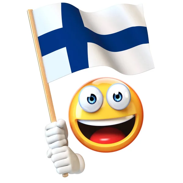 Emoji Mit Finnischer Flagge Emoticon Schwenkt Finnische Nationalflagge — Stockfoto