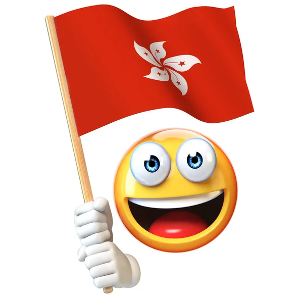 Emoji Segurando Bandeira Hong Kong Emoticon Acenando Bandeira Nacional Hong — Fotografia de Stock