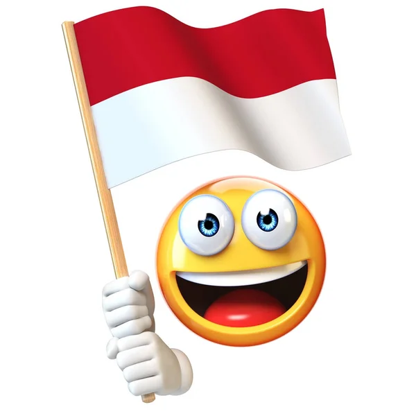 Emoji Тримає Прапор Індонезійська Смайлика Розмахуючи Національний Прапор Індонезії Рендерінг — стокове фото