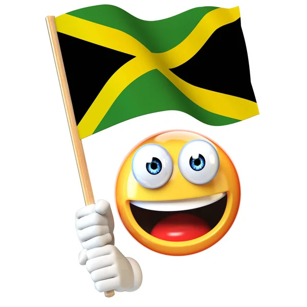 Emoji Holding Jamaicaanse Vlag Emoticon Wuiven Nationale Vlag Van Jamaica — Stockfoto