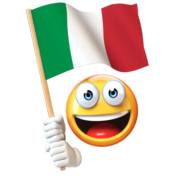 Emoji Holding Italian Flag Emoticon Waving National Flag Italy Rendering — Stock Photo, Image