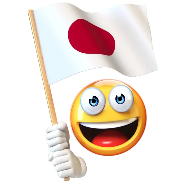 Emoji Segurando Bandeira Japonesa Emoticon Acenando Bandeira Nacional Japão Renderização — Fotografia de Stock