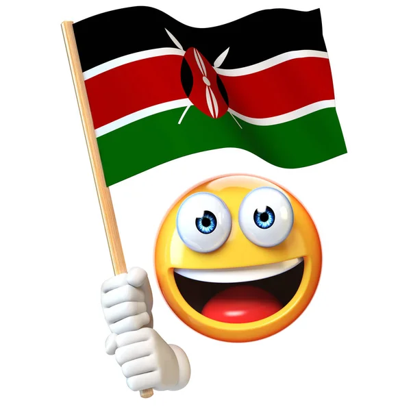 Kenya Bayrak Render Kenya Ulusal Bayrak Sallayarak Ifade Tutan Emoji — Stok fotoğraf