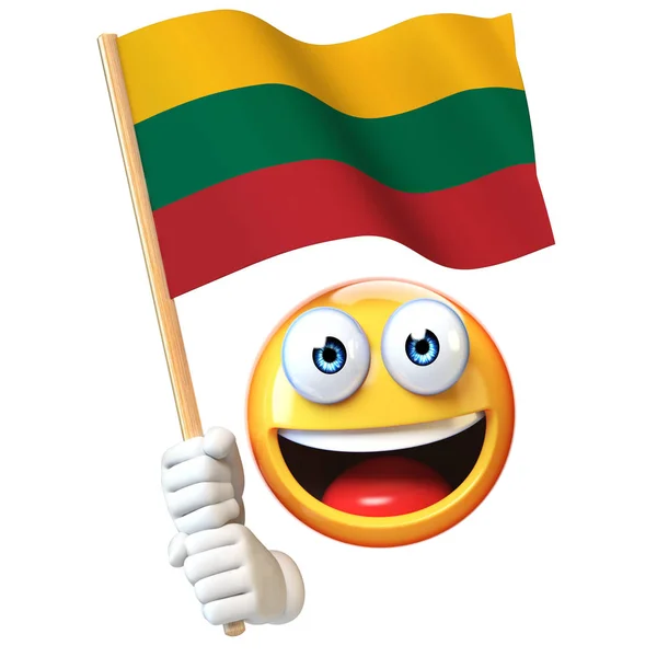 Emoji Holding Lithuanian Flag Emoticon Waving National Flag Lithuania Rendering — Stock Photo, Image