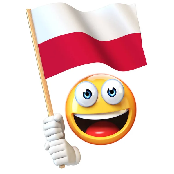 Emoji Holding Polska Flaga Emotikon Machać Flaga Narodowa Polski Renderowania — Zdjęcie stockowe