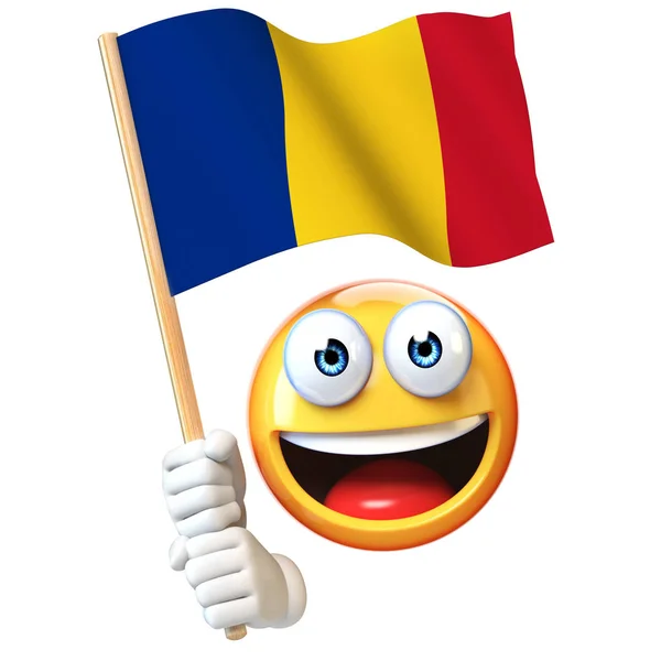 Emoji Holding Romanian Flag Emoticon Waving National Flag Romania Rendering — Stock Photo, Image