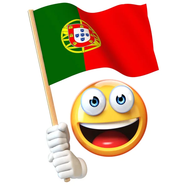 Emoji Sosteniendo Bandera Portuguesa Emoticono Ondeando Bandera Nacional Portugal Rendering — Foto de Stock