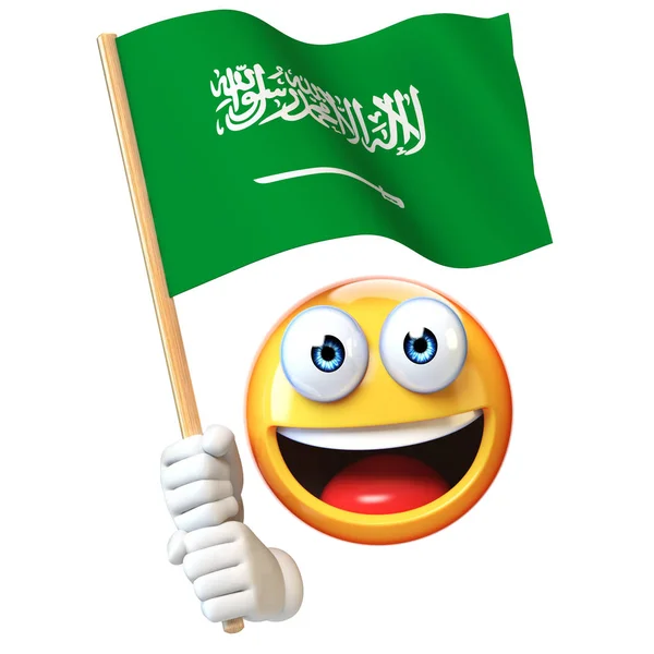 Emoji Sosteniendo Bandera Arabia Saudita Emoticono Ondeando Bandera Nacional Rendering — Foto de Stock