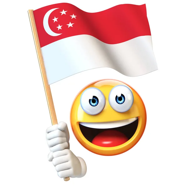 Emoji Тримає Прапор Сінгапуру Смайлика Розмахуючи Національний Прапор Сінгапуру Рендерінг — стокове фото