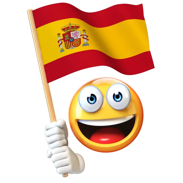 Emoji Holding Spansk Flagg Uttryckssymbol Viftande Flagga Spanien Rendering — Stockfoto