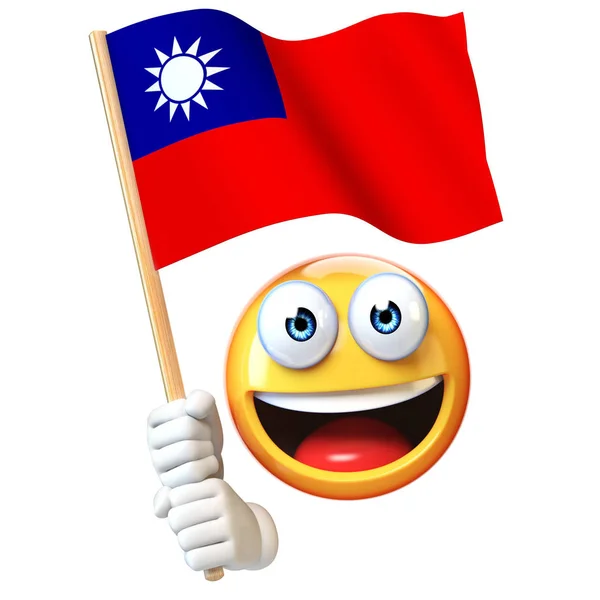 Emoji Segurando Bandeira Taiwan Emoticon Acenando Bandeira Nacional Taiwan Renderização — Fotografia de Stock