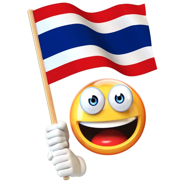 Emoji Holding Thaise Vlag Emoticon Wuiven Nationale Vlag Van Thailand — Stockfoto