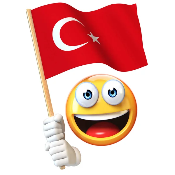 Emoji Memegang Bendera Turki Emoticon Mengibarkan Bendera Nasional Turki Render — Stok Foto