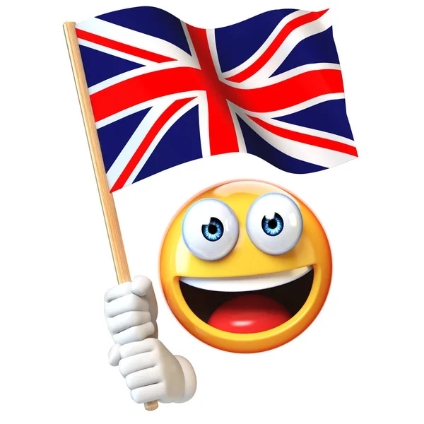 ユニオン ジャックの旗 レンダリングのイギリスの国旗を振っての絵文字を保持している絵文字 — ストック写真