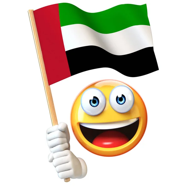 Emoji Segurando Bandeira Dos Emirados Árabes Unidos Emoticon Acenando Bandeira — Fotografia de Stock