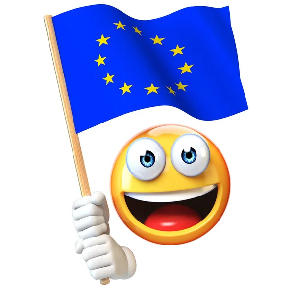 Emoji Tenant Drapeau Emoticon Agitant Drapeau Union Européenne Rendu — Photo
