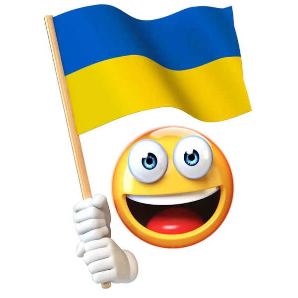 Emoji Drží Ukrajinské Vlajky Smajlík Mává Státní Vlajka Ukrajinské Vykreslování — Stock fotografie