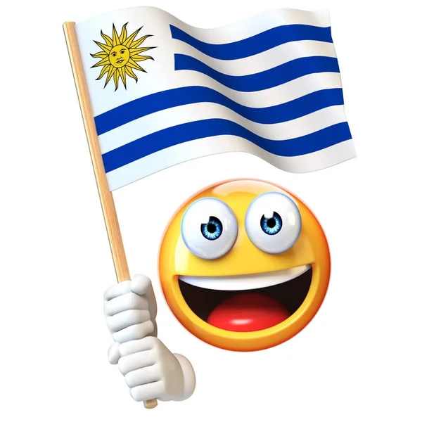 Emoji Segurando Bandeira Uruguai Emoticon Acenando Bandeira Nacional Uruguai Renderização — Fotografia de Stock