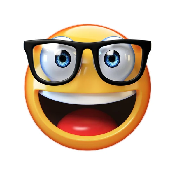 Nerd Emoji Geïsoleerd Een Witte Achtergrond Emoticon Met Bril Rendering — Stockfoto