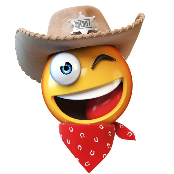 Xerife Emoji Isolado Fundo Branco Cowboy Emoticon Renderização — Fotografia de Stock