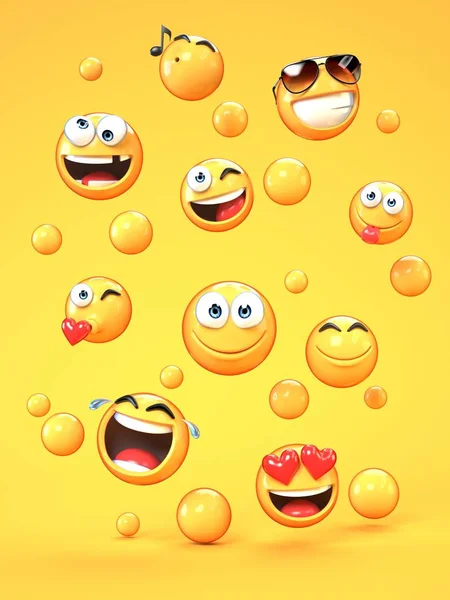 Verschiedene Emojis Auf Gelbem Hintergrund Darstellung — Stockfoto