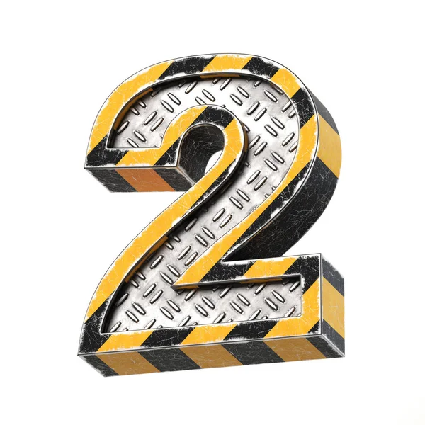 Industriële Zwart Geel Gestreept Metallic Lettertype Rendering Nummer — Stockfoto