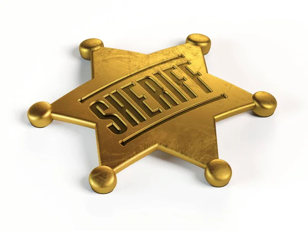 Odznak Šerifa Izolovaných Bílém Pozadí Vykreslování — Stock fotografie