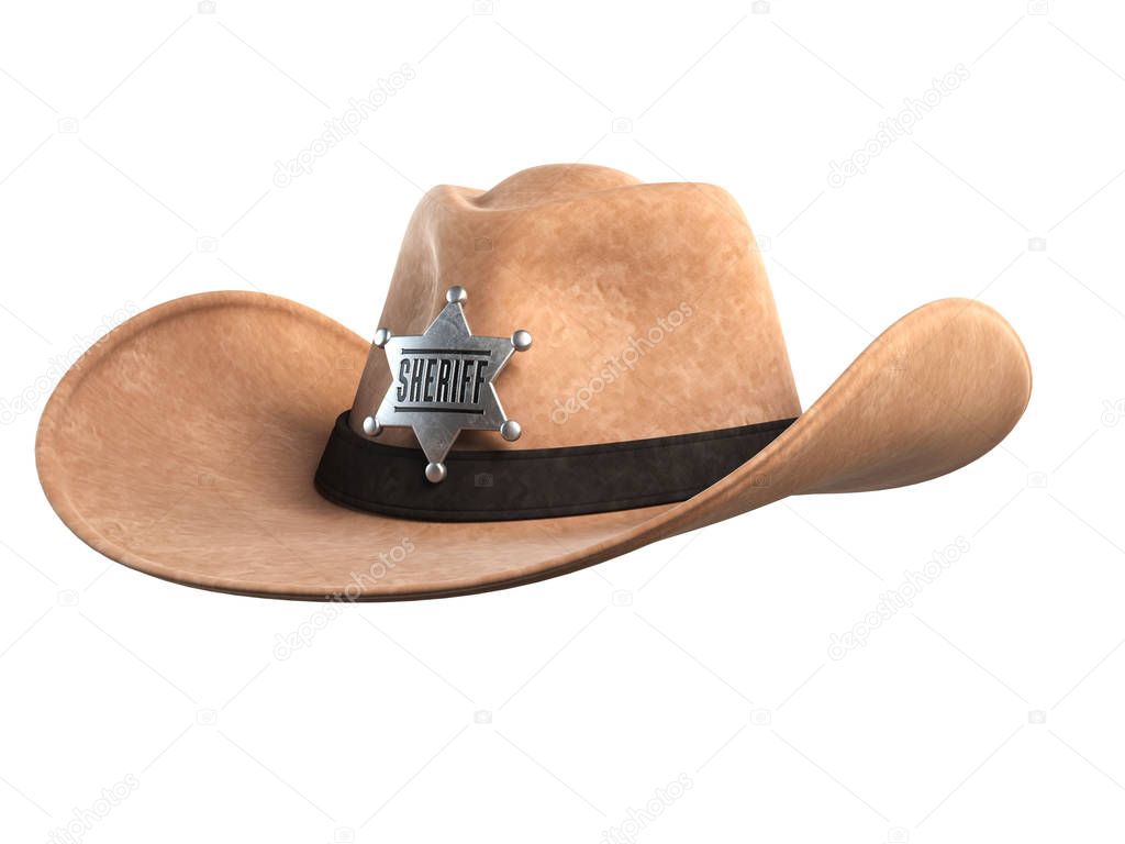 Sheriff hat isolated on white background 3d rendering