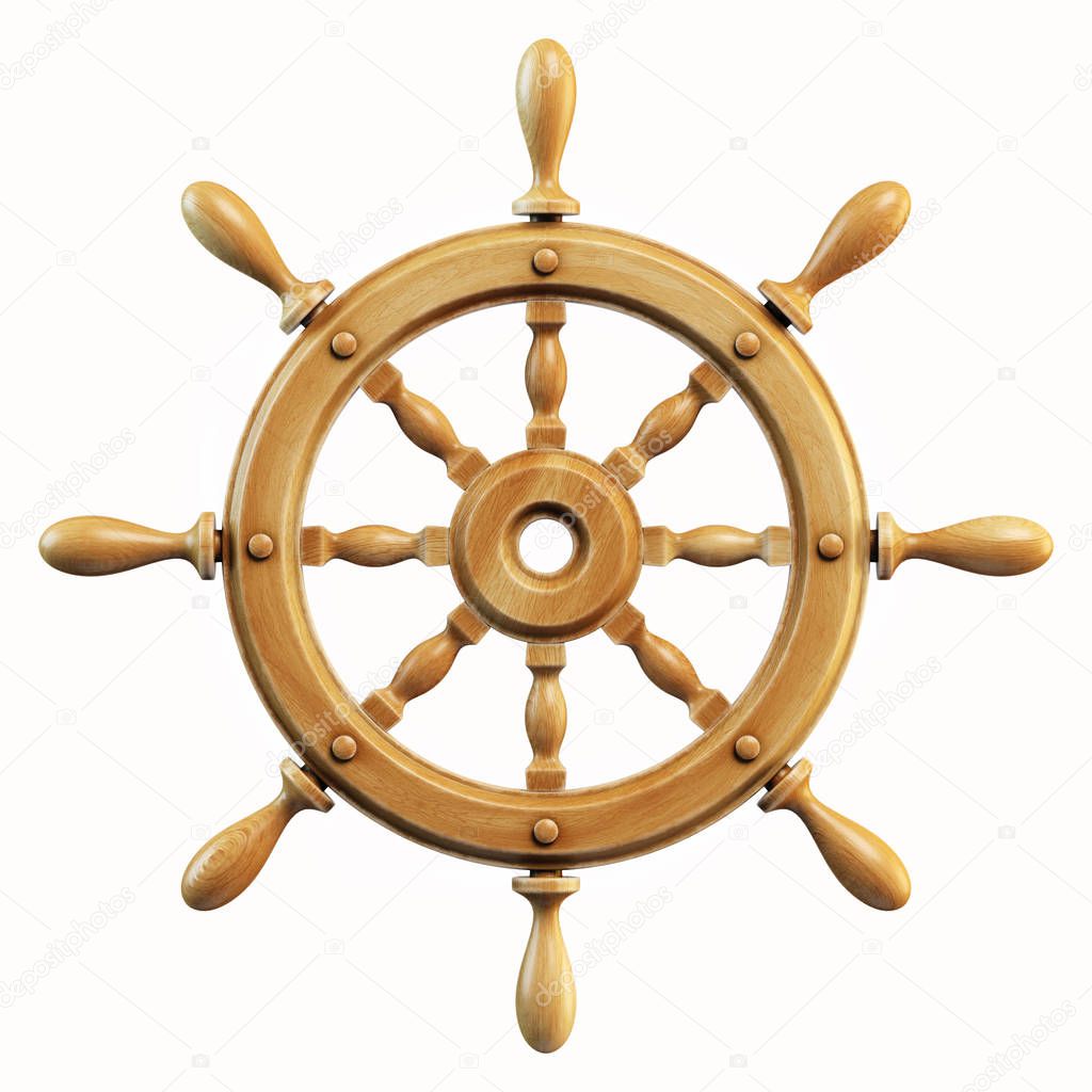 Ship wheel isolated on white background 3d rendering