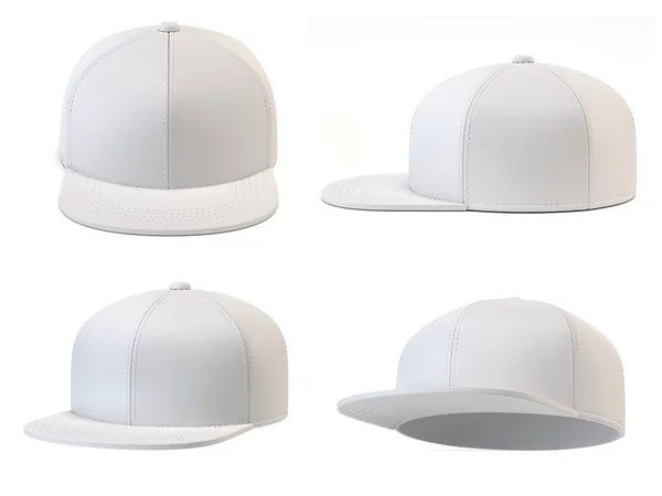 Set White Baseball Cap Mock Blank Hat Template Isolated White — Stock Photo, Image