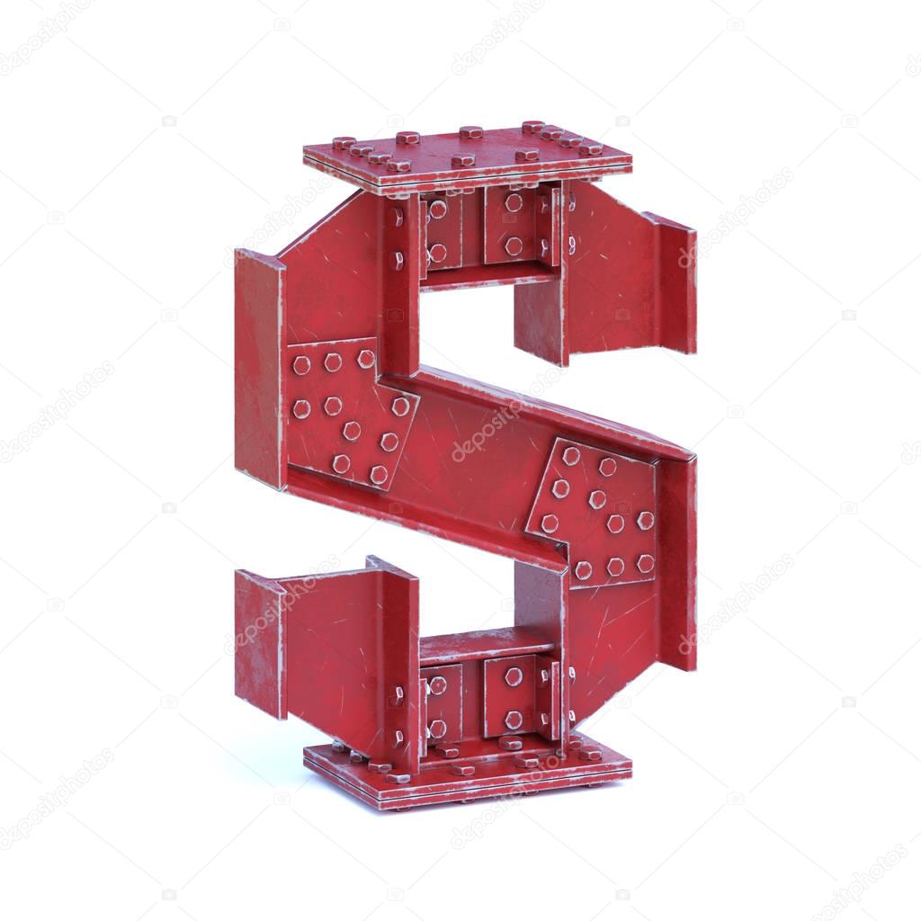Steel I beam font 3d rendering letter S