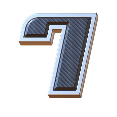 Karbon fiber ve metal yazı tipi sayısı 7, 3d izole illüstrasyon