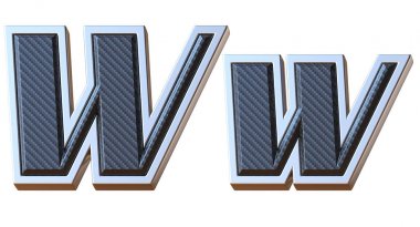 Karbon fiber ve metal yazı tipi harf W 3d izole illüstrasyon