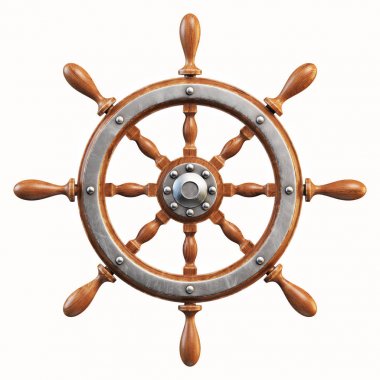 Ship wheel isolated on white background 3d rendering clipart