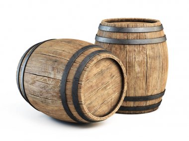 Two wooden barrels isolated on white background 3d illustration clipart